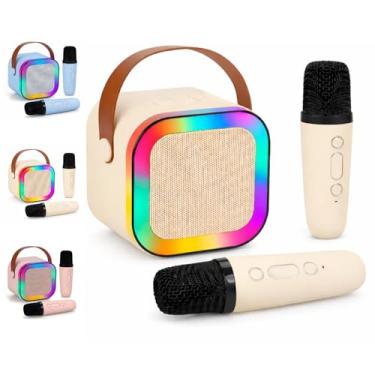 Imagem de Caixa de Som Karaokê Bluetooth Portátil com 2 Microfones Sem Fio | Iluminação RGB LED Multicolor | Efeitos de Voz e Auto Tune | Som Potente USB | Diversão para Crianças e Adultos