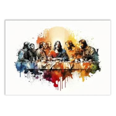 Imagem de Placa Decorativa Pintura A Última Ceia Aquarela V3 Decoração Poster Quarto Sala