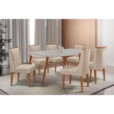 Imagem de Sala Jantar Mesa Havana Tampo c/ Vidro Curvo 180cm+6 Cadeiras Pietá Ma