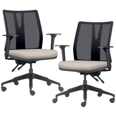 Imagem de Kit 2 Cadeiras de Escritório Giratória Diretor Flow F02 Base Preta Linho Bege Claro - Lyam Decor