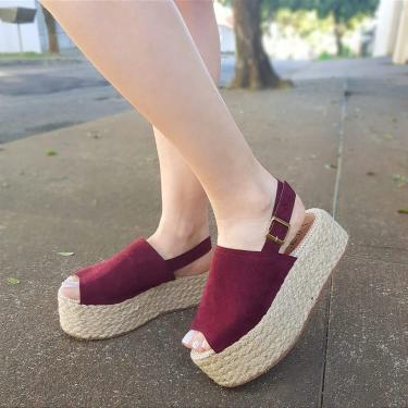 Imagem de Sandália Feminina Flatform Bordô Camurça Suede Semi Fechada
