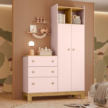Imagem de Guarda-Roupa Infantil Flora 2 Portas 3 Gavetas Rosa Acetinado - Qmovi