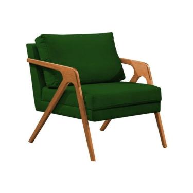 Imagem de Poltrona Sala De Estar Base Madeira Maciça Monique Cerejeira Verde Veludo