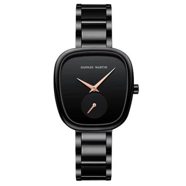 Imagem de Relógio De Pulso De Quartzo Oval Estilo Minimalista Feminino Em Aço Inoxidavel Preto