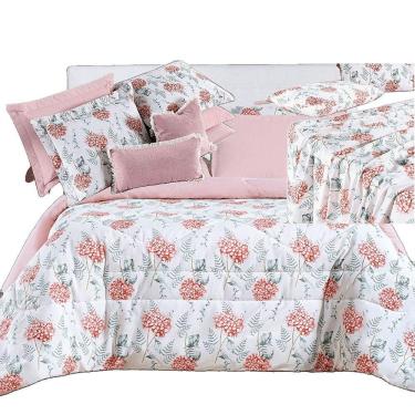 Imagem de Kit Coordenado Edredom, Cobre Leito E Lençol Sensuale Super King Hortência 8 Peças - 80% Algodão, 20% Poliéster