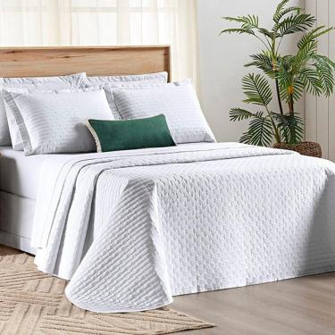 Imagem de Cobre Leito Casal Padrão Verity 200 Fios Bordado 3 Peças - Branco