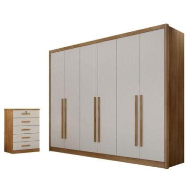 Imagem de Guarda Roupa Casal Bandeira E Gaveteiro Suiça Cumaru 25 Fendi - Novo H