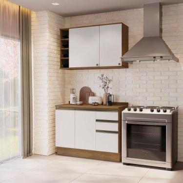 Imagem de Armário De Cozinha Compacta Garrafeiro 100% Mdf 120cm Nogueira/branco 