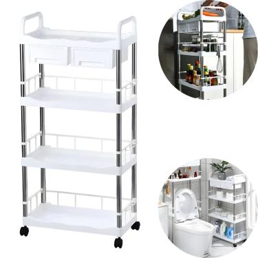 Imagem de Prateleira Multiuso - 4 Andares, Rodinhas e Gavetas Branca