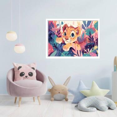 Imagem de Quadro Decorativo Baby Leão Floresta - 50X70Cm