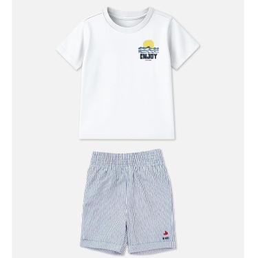 Imagem de Conjunto Infantil Menino Camiseta Branca/Bermuda Listras Bimbi-Masculino