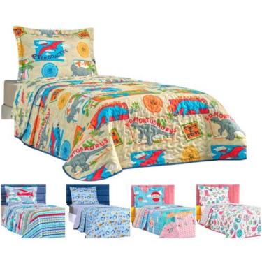Imagem de Kit Colcha cama box solteiro infantil cobre leito dupla face cores mat