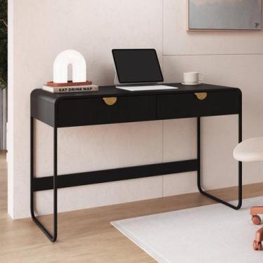 Imagem de Escrivaninha Orgânica Pé Metal Luna 2 Gavetas 125cm Nero E Preto - Art