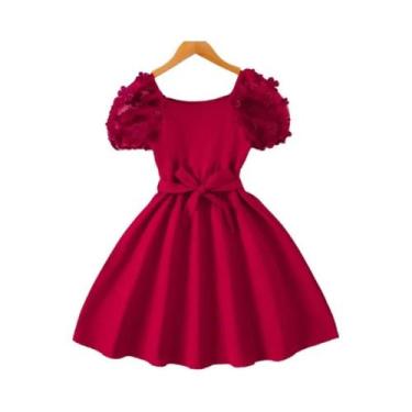 Imagem de Vestido De Princesa Vermelho Para Meninas Com Mangas De Tule, Decote R