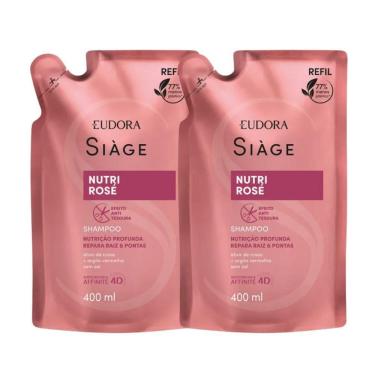 Imagem de Kit 2 Refil De Shampoo Nutri Rosé Nutrição Raiz E Pontas 400ml Eudora Siàge