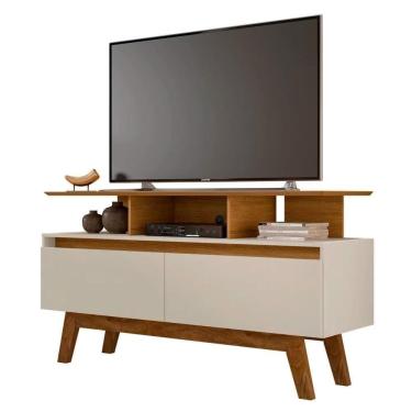 Imagem de Rack Bancada Para Até 50 Pol. 2 Portas Rubi Cinamomo/off White - Bechara