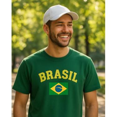 Imagem de KIT Camiseta Slim Algodão Estampa Brasil Copa + Boné Trucker liso - LO