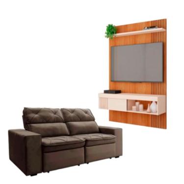 Imagem de Kit Sofá Cheer Solar 3 Lugares Com Painel Jade Caemmun Marrom/freijo/off White