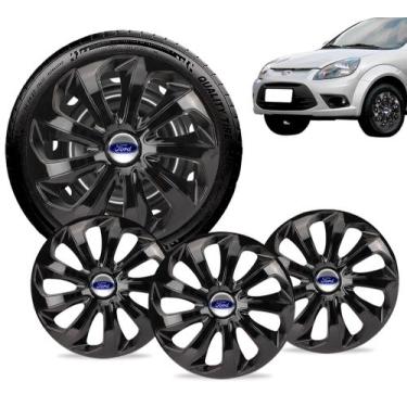 Imagem de Jogo 4 Calota Velox Aro 14 Preta Ford Ka Fiesta Focus Escort - Elitte