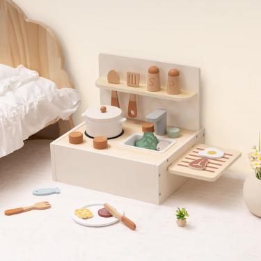Imagem de Brinquedo Cozinha Infantil de Madeira Tooky Toy Educativo com Utensílios e Comidinhas