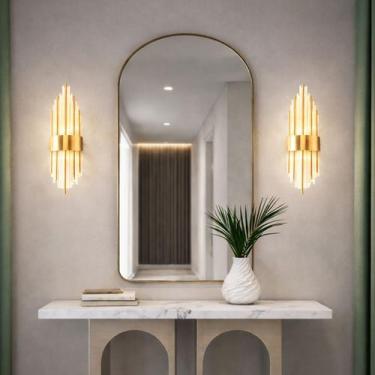 Imagem de 2 Arandela Vidro Cristal Dourada Grande Quarto Lavabo Bet32 - Acienda