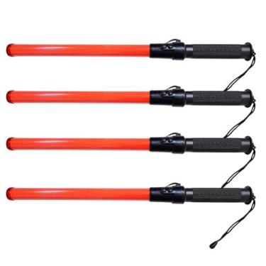 Imagem de Bastao Sinalizador Viario Kit 4 Uni Apito LED Pilha Fiscal Transito Em