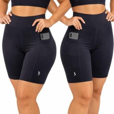 Imagem de Kit 2 bermuda em poliester coz alto com bolso lateral - - Viva Fitness