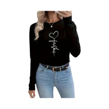 Imagem de Camiseta Feminina Rosa Com Estampa De Lábios E Letras, Manga Longa, Go