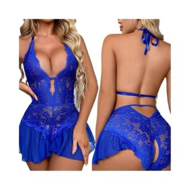 Imagem de Conjunto De Pijama Sexy Feminino Com Renda E Decote Profundo, Lingerie