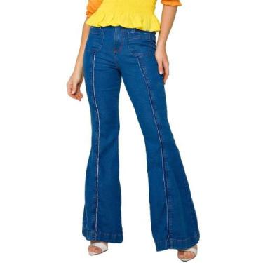 Imagem de Calça Onça Preta Flare Bolso Frontal Jeans Azul