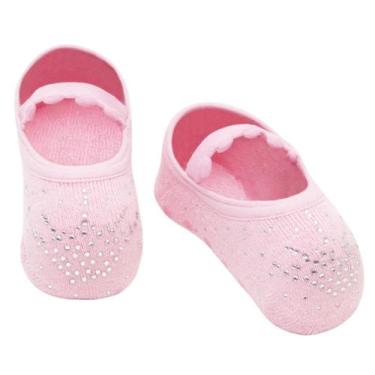Imagem de Meia Sapatilha Puket Infantil C/ Brilho Princesa Rosa Coroa, Rosa, 15 