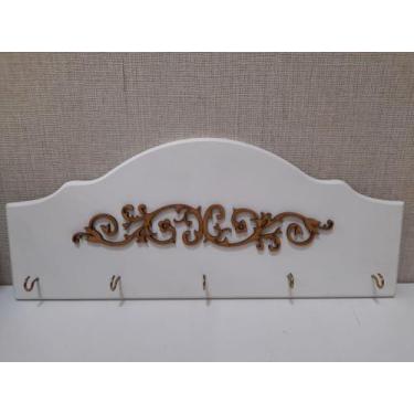 Imagem de Suporte para Chaves Mdf branco 5 Pinos 34x14x3cm - Toque de Classe