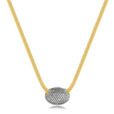 Imagem de Gargantilha Com Pingente Oval Cravejado Folheada A Ouro - Radhau Joias