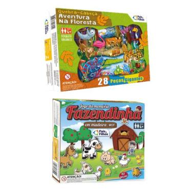 Imagem de Quebra Cabeça Infantil Grande 28 Peças + Jogo da Memória Fazendinha - 
