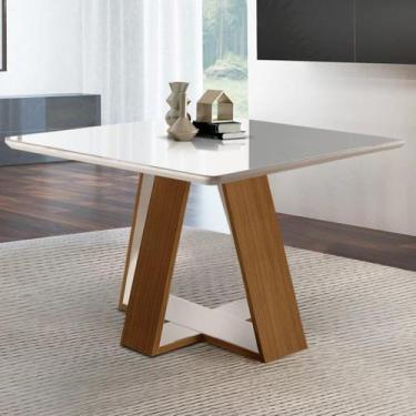 Imagem de Mesa Quadrada 4 Lugares Tampo com Vidro/Laca Grécia Marrom/Castanho Ci