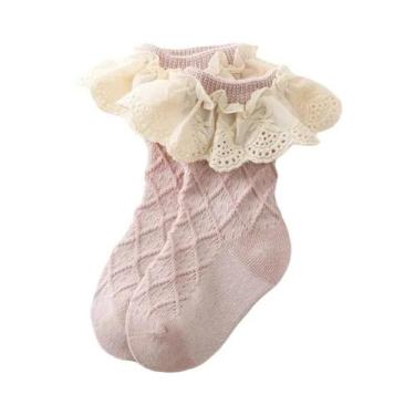Imagem de Meias De Algodão Com Renda Para Bebês Meninas, Meias Longas Com Babado