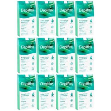 Imagem de Kit 12 Folhas Prontas Depilação Corporal Aloe Vera Depilflax Cera Fria
