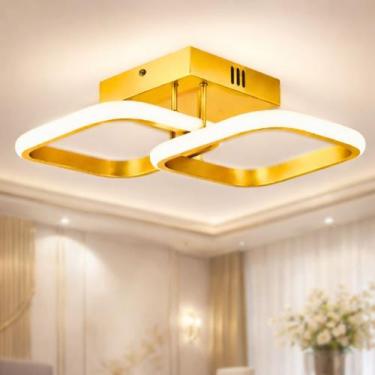 Imagem de Luminaria Grande Plafon Dourado Teto Pendente Duplo Quadrado Led Sobre