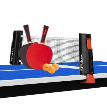 Imagem de Kit Ping Pong Poker Star 2 Raquetes+3Bolas+Suporte+Rede Unissex, Único