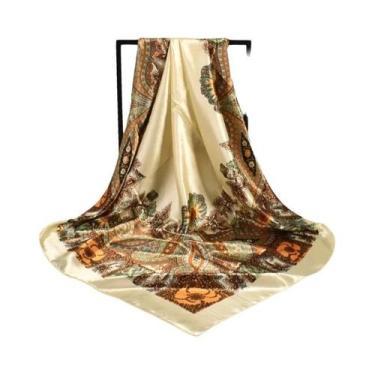 Imagem de Lenço De Seda Grande Com Estampa Vintage Versátil Para Primavera, Lenç