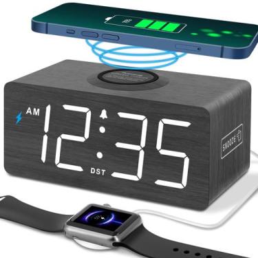 Imagem de Despertador DreamSky de madeira com carregador sem fio 10W