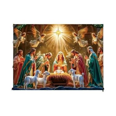 Imagem de Tapeçaria Religiosa Cena Da Natividade Noite Estrelada Decoração De Pa