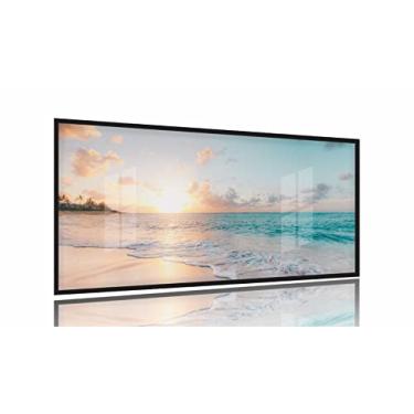 Imagem de Quadro Praia Mar Paisagem Do Entardecer Sala Recepção 130x60 Moldura Preta 2x2