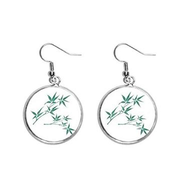 Imagem de Brincos pendentes prateados com pingente de orelha de bambu da cultura verde da pintura