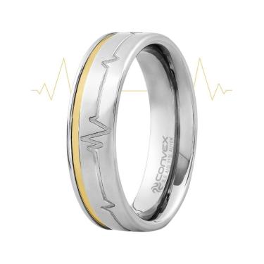 Imagem de Aliança Aço Heart Beat 6mm com Filete em Ouro 10k