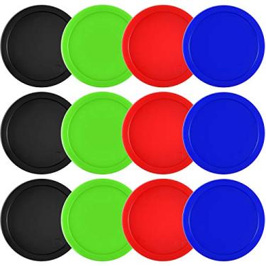 Imagem de Discos de hóquei Coopay 12 peças de 6,35 cm para mesas de jogos, acessórios de equipamentos, 13 gramas (vermelho, preto, azul, verde)