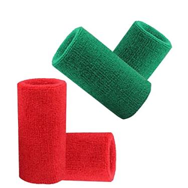 Imagem de Munhequeira Toalha Grande 15 cm pack 2 Pares cores Verde e Vermelha