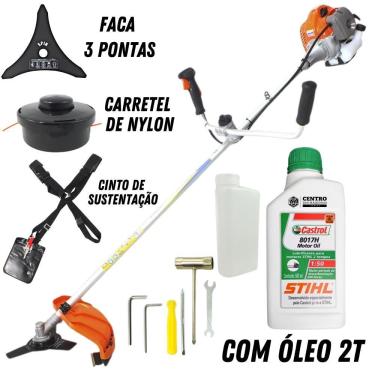 Imagem de Roçadeira á Gasolina Vulcan VR430P 2T 43cc 1,7hp com Lâmina 3 Pontas Ideal na Manutenção de Rodovias + Óleo 2 Tempos Stihl 500ml Lubrificante do Motor