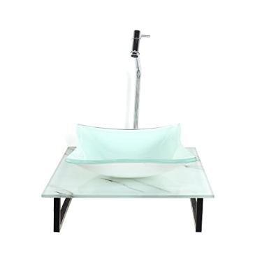 Imagem de KIT CUBA DE VIDRO QUADRADA 10MM COM TAMPO DE VIDRO 40CM X 40CM MÁRMORE BRANCO E SUPORTE TORNEIRA VALVULA