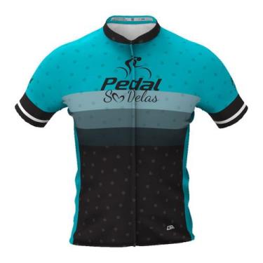 Imagem de Camisa Ciclista Tour Pedal Só Delas Feminina Azul-Listras - Csa Sport
